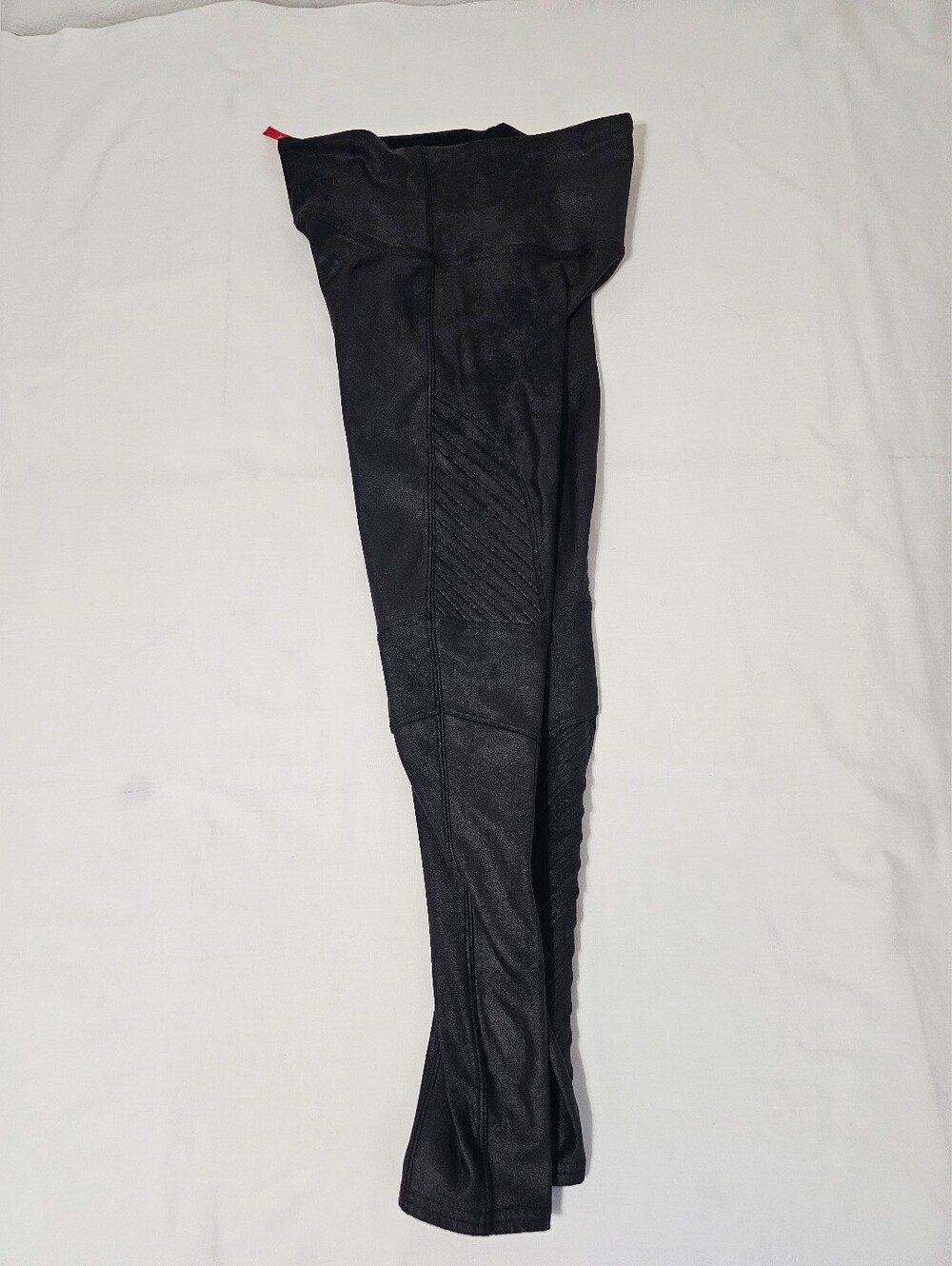 SPANX Faux Leather Moto Leggings Black Petite Medium M Ribbed Panel - Picture 3 of 9